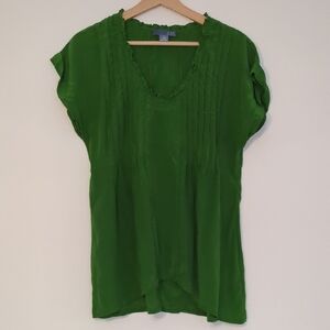 Anthropologie Emerald Green Silk Pleated Blouse